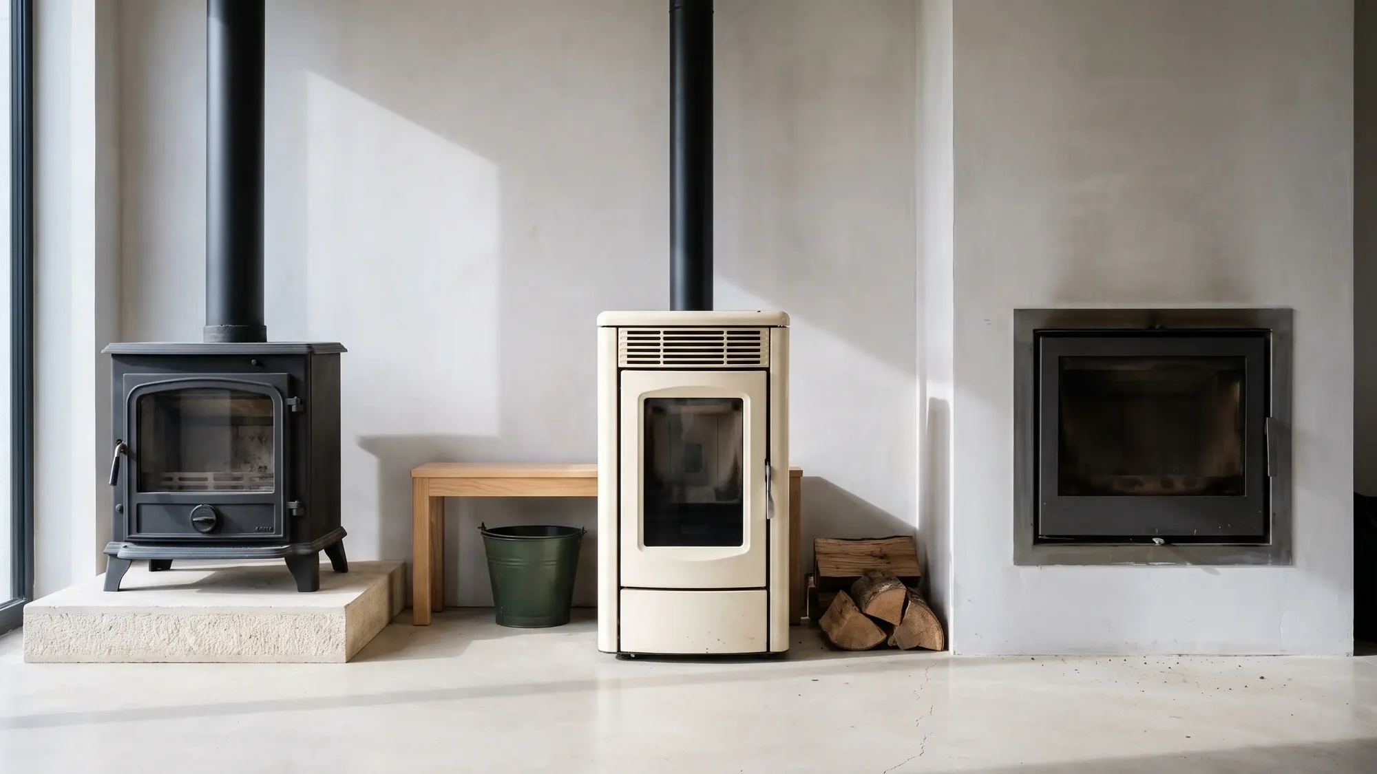Poêle à bois installé dans une pièce de vie
